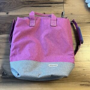 Lock & Lock Insulated Cooler Tote Bag Pink Gray 16x17" Picnic Travel Day Trip